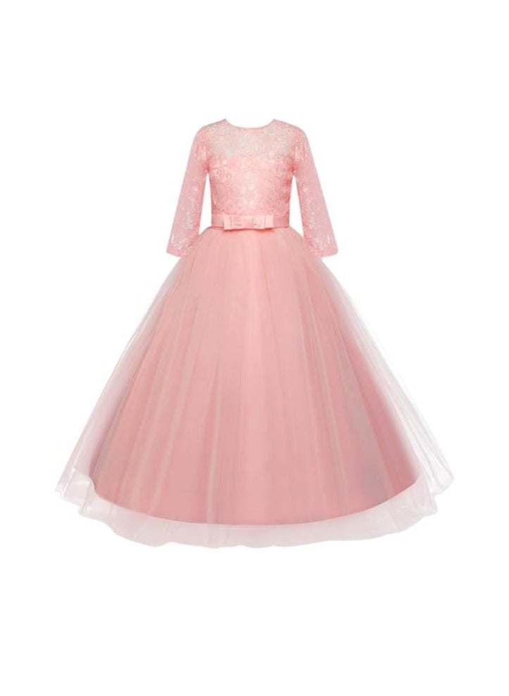 Girls Floral Vintage Floral Lace 3/4 Sleeve Floor Length Dress Wedding Party Evening Formal Pegeant Prom White Dress - Image 3