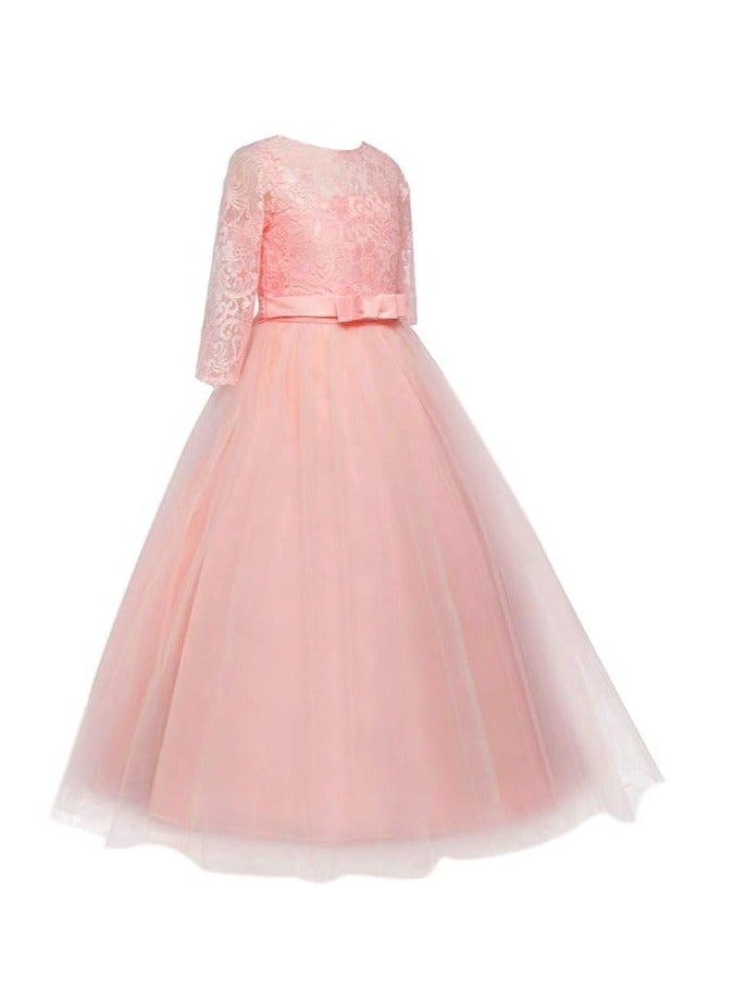 Girls Floral Vintage Floral Lace 3/4 Sleeve Floor Length Dress Wedding Party Evening Formal Pegeant Prom White Dress - Image 4