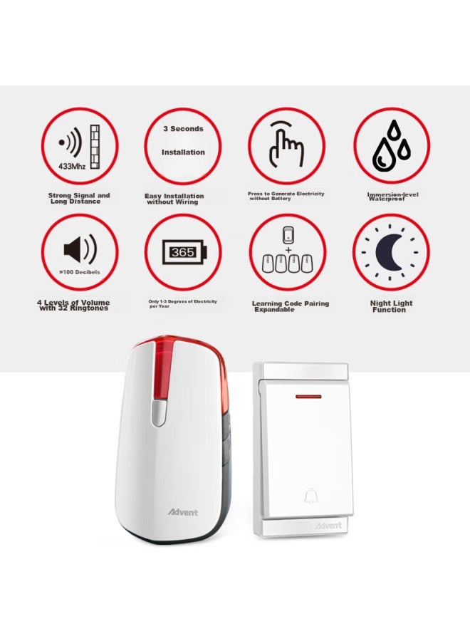 Advent P2-710r Self-powered Wireless Doorbell, Battery-free Home Call System, One-to Combination - Image 2