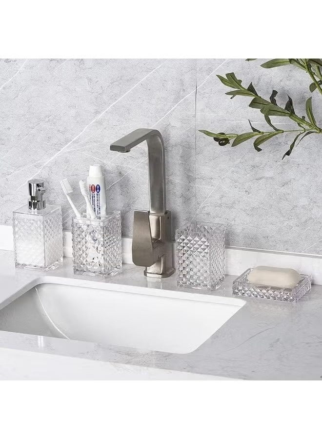 هومستر 4 أجهزة كمبيوتر شخصية مجموعة ملحقات الحمام, مربع البلاستيك الماس مجموعات الحمام مع حامل فرشاة الأسنان, كأس فرشاة الأسنان, صابون / لوشن موزع, بوهيميا ديكور الحمام الحديث, أبيض - Image 2