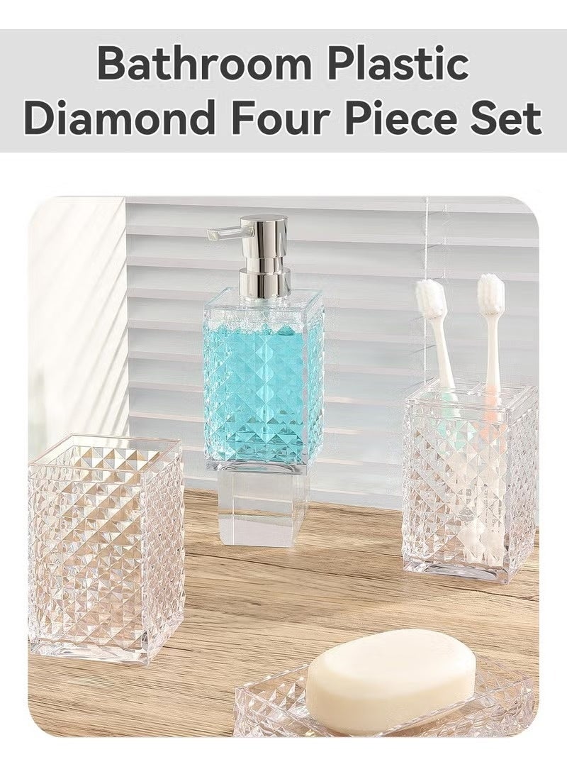 هومستر 4 أجهزة كمبيوتر شخصية مجموعة ملحقات الحمام, مربع البلاستيك الماس مجموعات الحمام مع حامل فرشاة الأسنان, كأس فرشاة الأسنان, صابون / لوشن موزع, بوهيميا ديكور الحمام الحديث, أبيض - Image 4