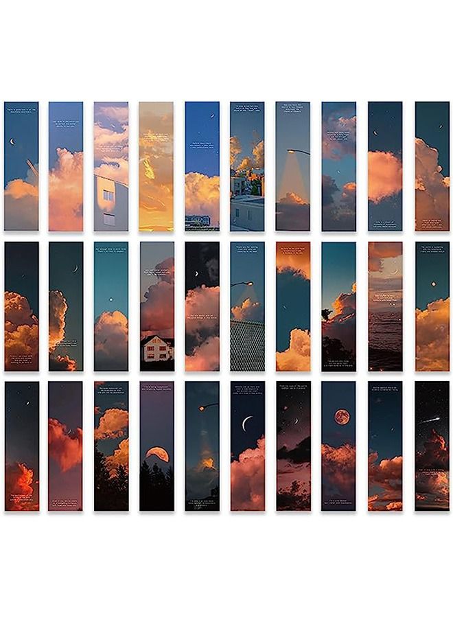 30 PCS Vintage Scenery Theme Paper Bookmarks for Book Lovers, Boxed Bookmarks Set, Book Markers for Students Teachers Book Lovers Book Club Library (Sky) - Image 1