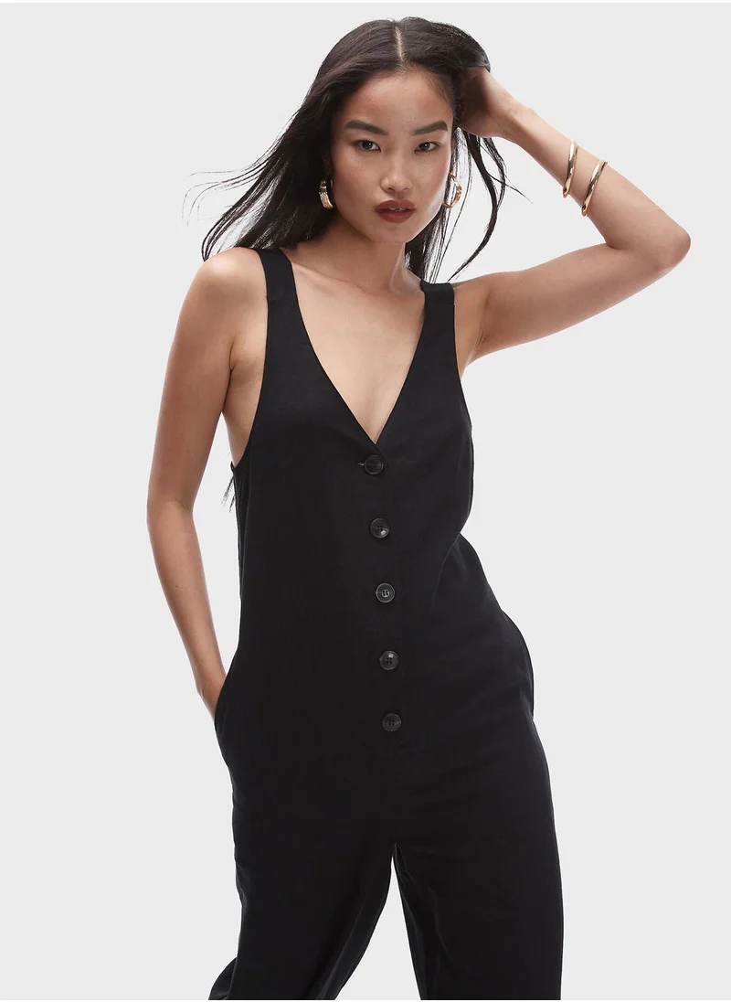 TOPSHOP Plunge Neck Button Down Jumpsuit