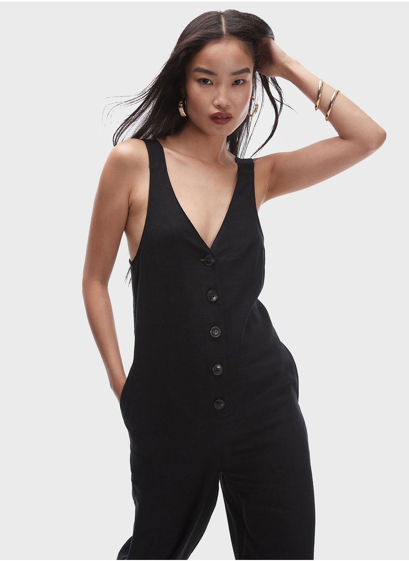 TOPSHOP - Plunge Neck Button Down Jumpsuit - Image 1