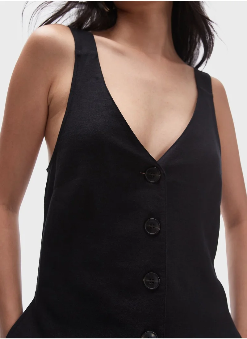 TOPSHOP Plunge Neck Button Down Jumpsuit