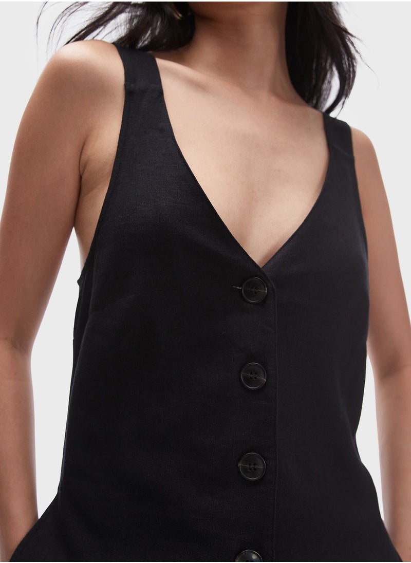 TOPSHOP - Plunge Neck Button Down Jumpsuit - Image 1