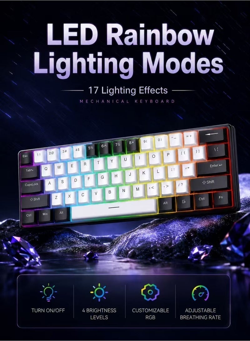 AOR Esports لوحة مفاتيح، لوحة مفاتيح للألعاب بإضاءة LED بألوان مختلفة، واجهة Type-C، تصميم مضغوط بـ 61 مفتاح، لوحة مفاتيح سلكية - Image 3