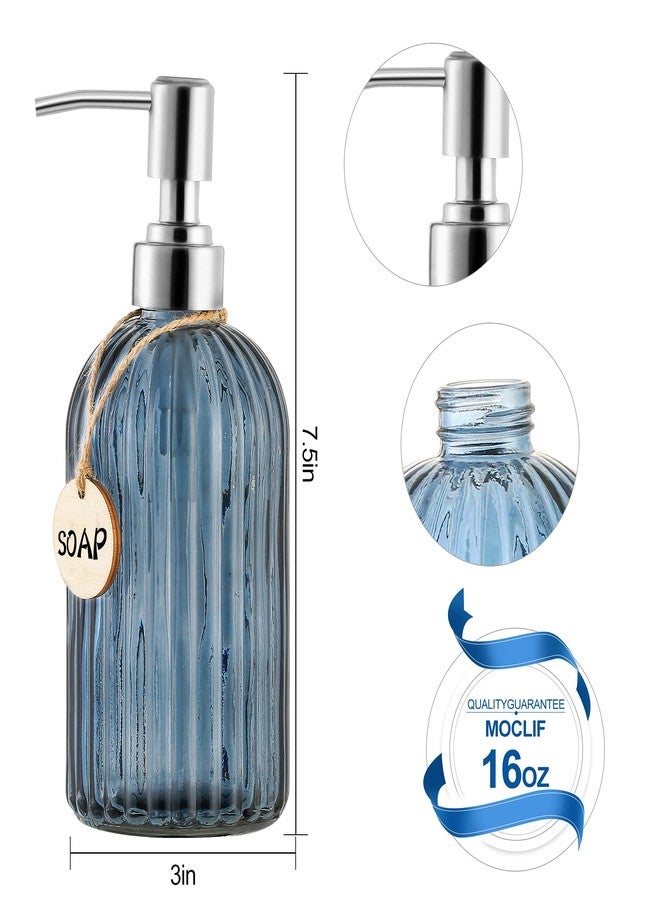 MOCLIF 16 OZ Soap Dispenser，Tempered Glass Clear Vertical Stripe with 304 Rust Proof Stainless Steel Pump Refillable Liquid Hand Soap Dispenser，for Bathroom, Kitchen, Dish Soap，Lotion (Blue Grey) - Image 2