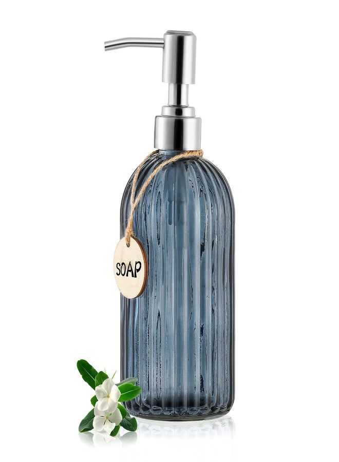 MOCLIF 16 OZ Soap Dispenser，Tempered Glass Clear Vertical Stripe with 304 Rust Proof Stainless Steel Pump Refillable Liquid Hand Soap Dispenser，for Bathroom, Kitchen, Dish Soap，Lotion (Blue Grey) - Image 1