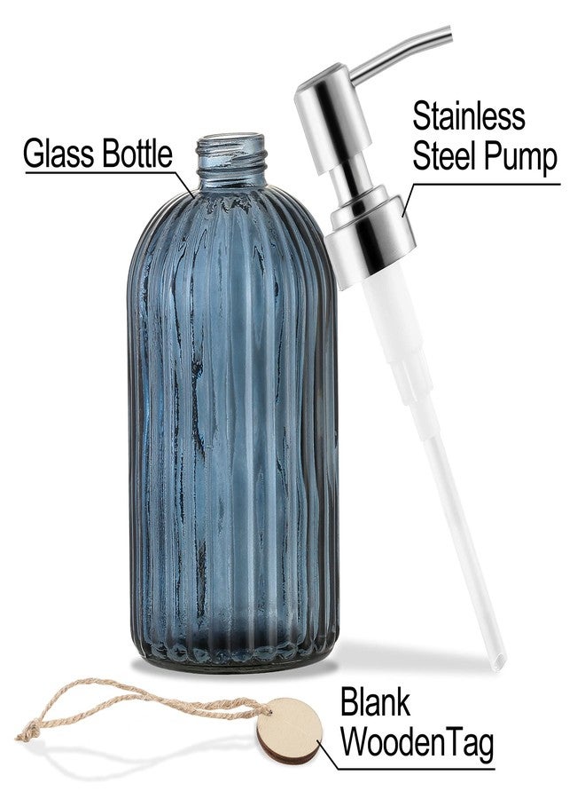 MOCLIF 16 OZ Soap Dispenser，Tempered Glass Clear Vertical Stripe with 304 Rust Proof Stainless Steel Pump Refillable Liquid Hand Soap Dispenser，for Bathroom, Kitchen, Dish Soap，Lotion (Blue Grey) - Image 3