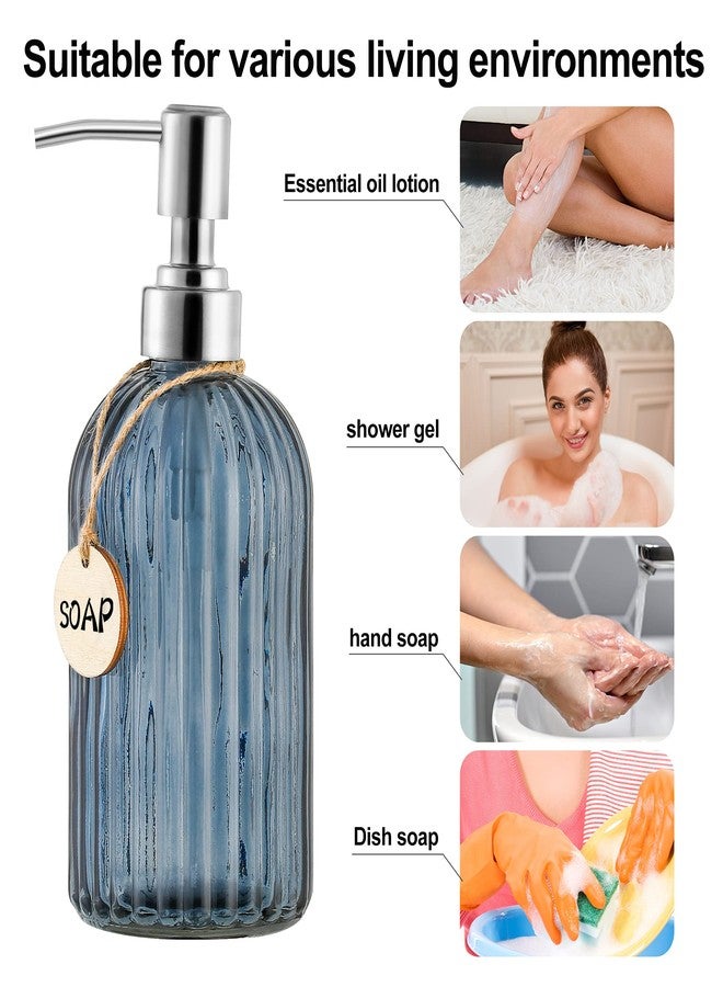 MOCLIF 16 OZ Soap Dispenser，Tempered Glass Clear Vertical Stripe with 304 Rust Proof Stainless Steel Pump Refillable Liquid Hand Soap Dispenser，for Bathroom, Kitchen, Dish Soap，Lotion (Blue Grey) - Image 4