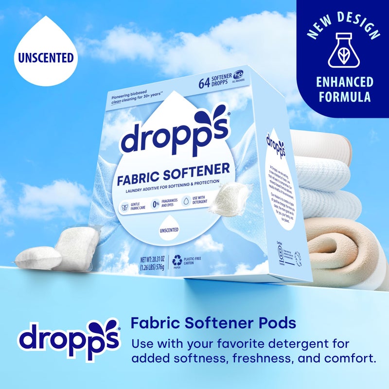 Dropps Laundry Fabric Softener Pods, Unscented (64 Count) - Fabric Softener Liquid Pods for Fluffy, Soft Fabrics - HE Compatible Mineral Based Ingredients Laundry Supplies - Image 2