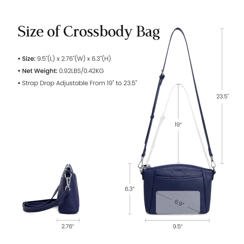 befen Real Leather Small Crossbody Bags for Women Anti Theft Shoulder Bag Purse Handbags with Adjustable Straps Navy Blue for Travel - Image 5