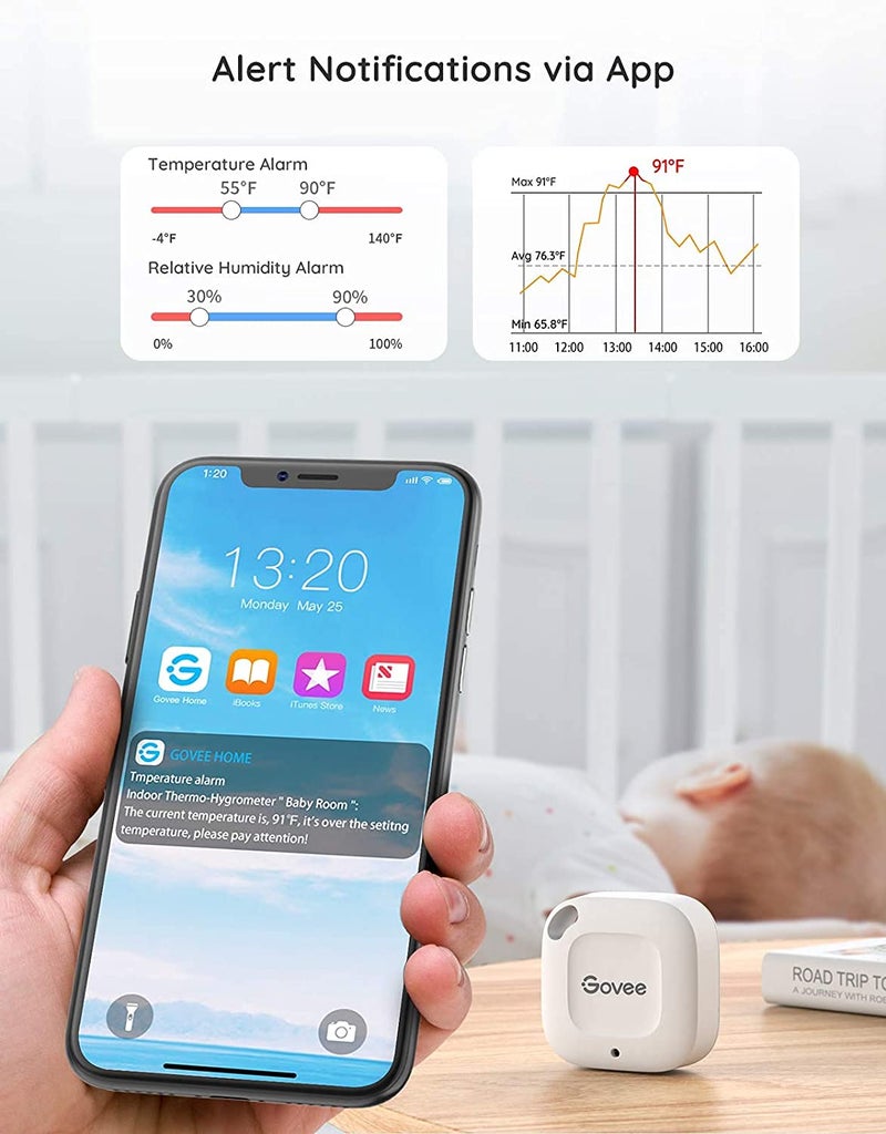 Govee Bluetooth Thermometer&Hygrometer, Mini Accurate Humidity and Temperature Sensor with Data Storage Export for iOS/Android, Temp Humidity Monitor with Alert for House Wine Living Room Baby Room - Image 2
