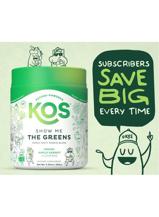 KOS مسحوق السوبر الأخضر العضوي خالي من الإريثريتول - مزيج سوبر فود نباتي مع سبيرولينا، كلوريللا وعشب القمح - معتمد عضوي من وزارة الزراعة الأمريكية، عصير أخضر سموذي - نكهة التفاح - 28 حصة - Image 4