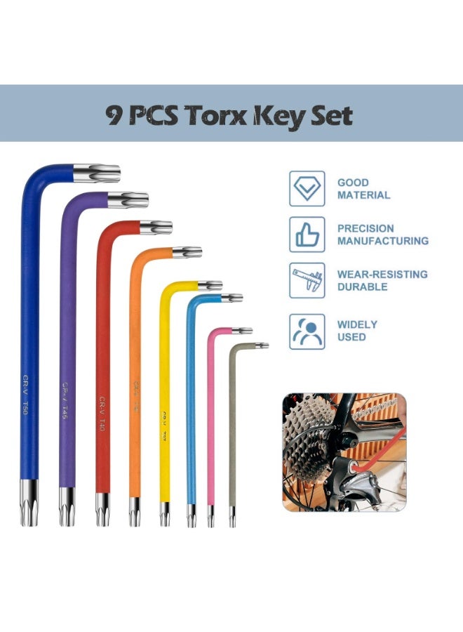 9PC Torx Key Set,Star Hex Key Set,Torx Allen Key Set with Multi Colour Coded,Sizes T10-T50,Allen Wrench Set for Bicycle Repair,Furniture Assembly,Appliance Repair,Household DIY - Image 2