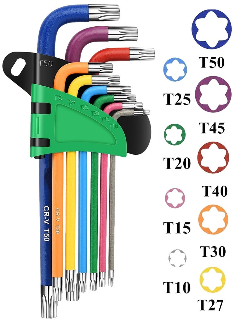 9PC Torx Key Set,Star Hex Key Set,Torx Allen Key Set with Multi Colour Coded,Sizes T10-T50,Allen Wrench Set for Bicycle Repair,Furniture Assembly,Appliance Repair,Household DIY - Image 1