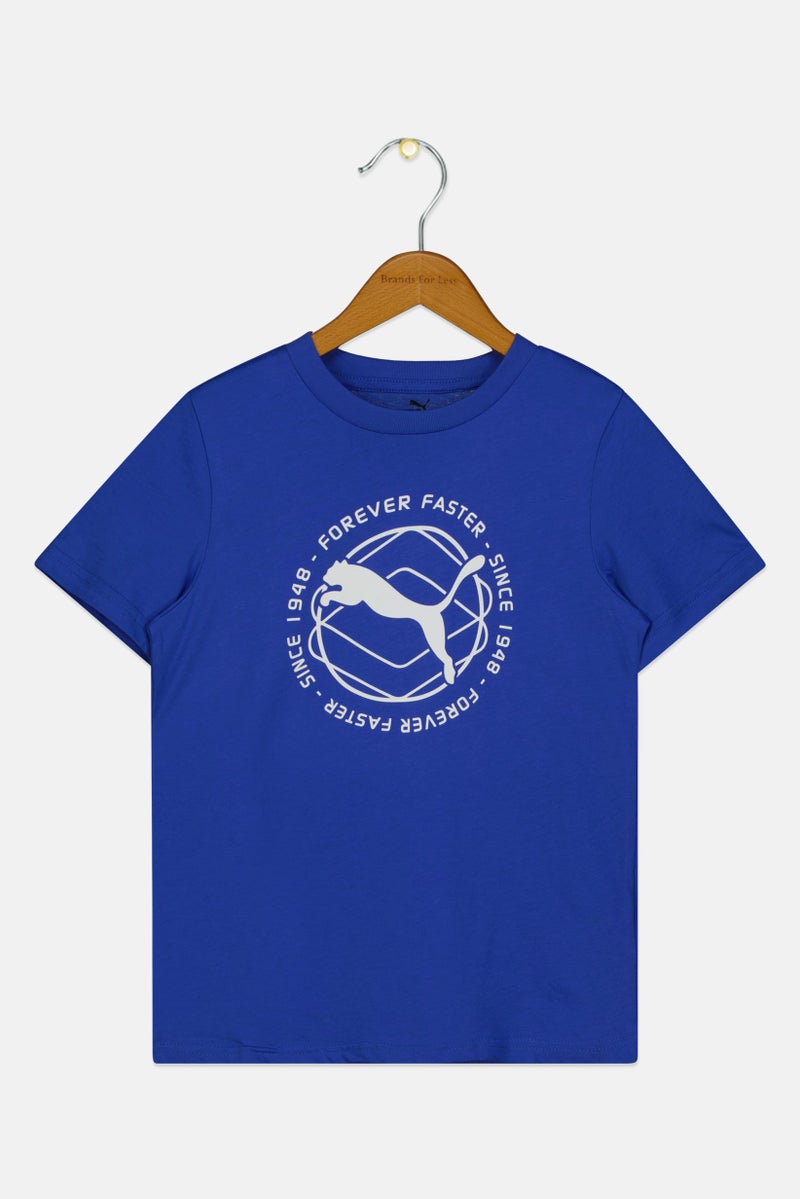 PUMA تي شيرت رياضي للأطفال الأولاد بأكمام قصيرة مناسب للخارج، أزرق - Image 1