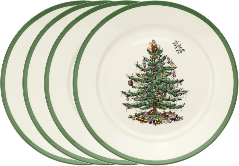Spode Christmas Tree 9Inch Luncheon Plate Set of 4  Porcelain Dinner  Appetizer Plate HolidayThemed Serving Plate Microwave  Dishwasher Safe Festive Collectible Seasonal Dining Plate - Image 1
