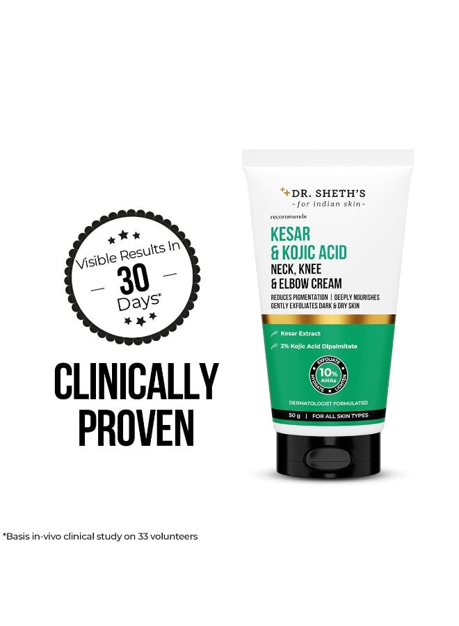 Dr. Sheth's Kesar & Kojic Acid Neck, Knee & Elbow Cream | Clinically Tested | Helps To Reduce Pigmentation | 10% AHAs+2% Kojic Acid+Urea | For Dark Neck, Ankles, Knuckles, Knees, Thighs & Elbows | 50g - Image 2