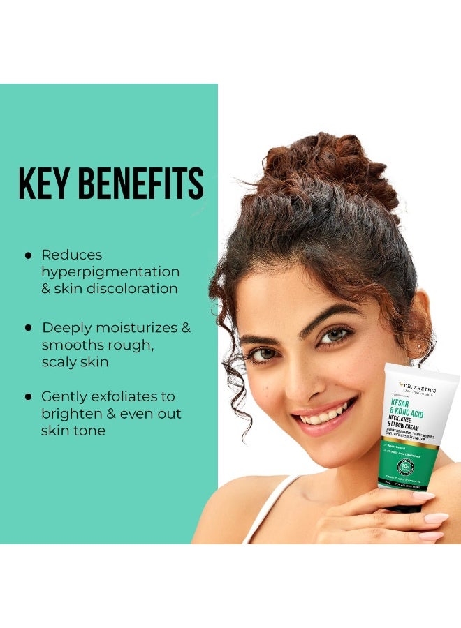 Dr. Sheth's Kesar & Kojic Acid Neck, Knee & Elbow Cream | Clinically Tested | Helps To Reduce Pigmentation | 10% AHAs+2% Kojic Acid+Urea | For Dark Neck, Ankles, Knuckles, Knees, Thighs & Elbows | 50g - Image 3