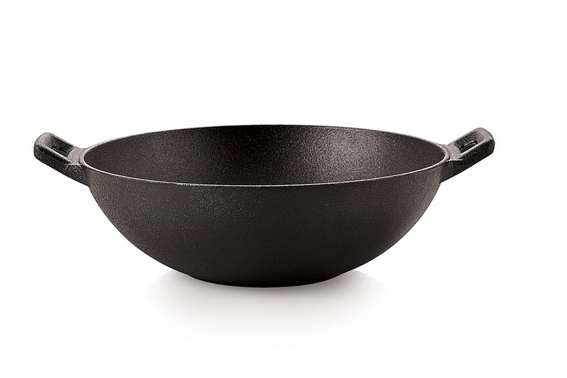 Petals PreSeasoned Cast Iron Kadai Wok Pan 24cm Induction Compatible - Image 1