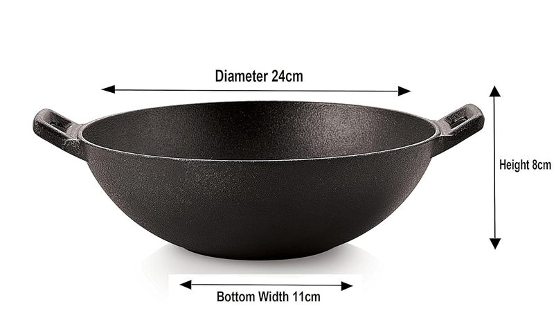 Petals PreSeasoned Cast Iron Kadai Wok Pan 24cm Induction Compatible - Image 5