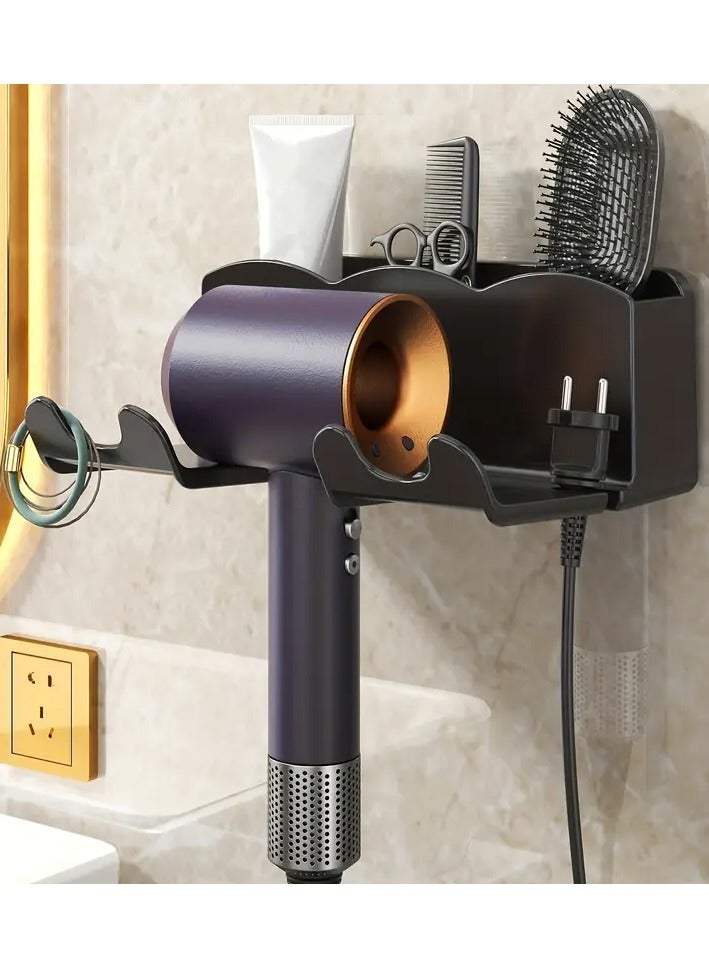 حامل مجفف شعر جداري موفر للمساحة – تركيب بدون حفر، قبضة آمنة ومنظم حمام أنيق (الإكسسوارات في الصور لغرض العرض فقط) - Image 1