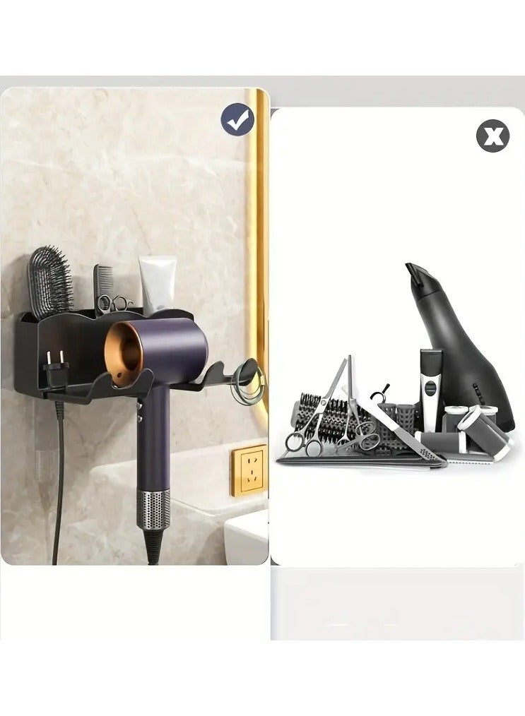 حامل مجفف شعر جداري موفر للمساحة – تركيب بدون حفر، قبضة آمنة ومنظم حمام أنيق (الإكسسوارات في الصور لغرض العرض فقط) - Image 2