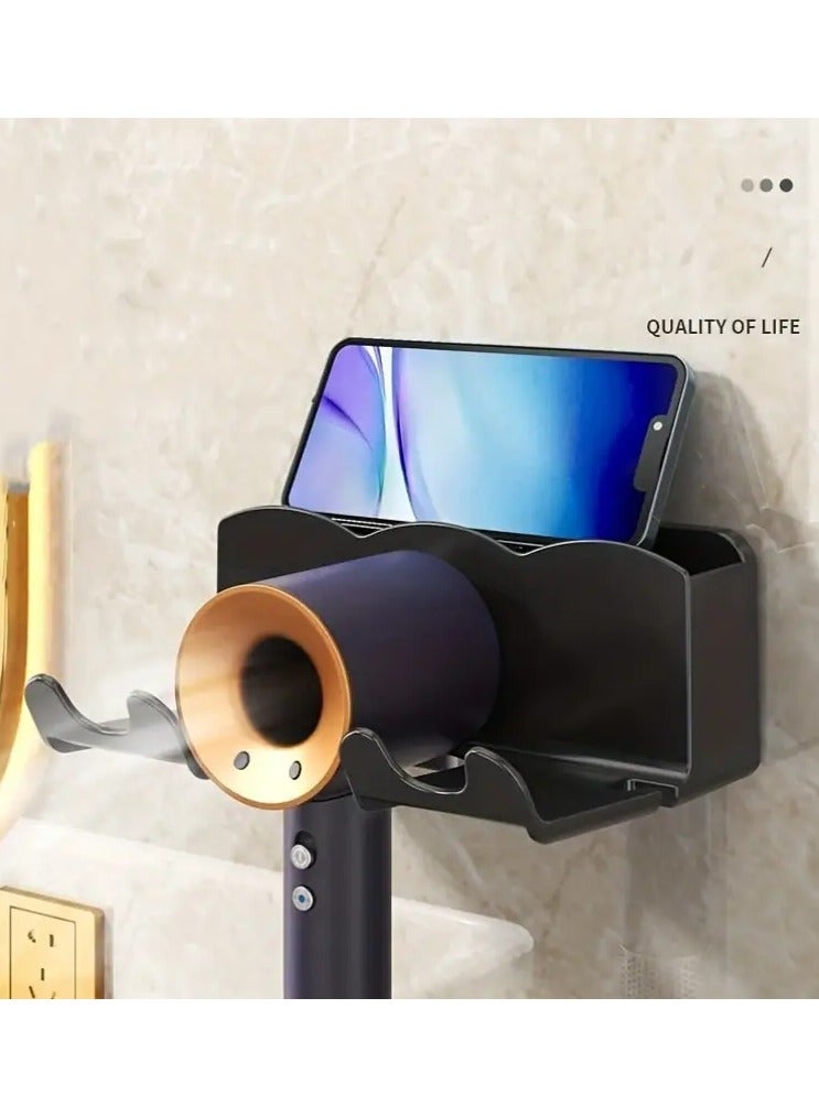 حامل مجفف شعر جداري موفر للمساحة – تركيب بدون حفر، قبضة آمنة ومنظم حمام أنيق (الإكسسوارات في الصور لغرض العرض فقط) - Image 3