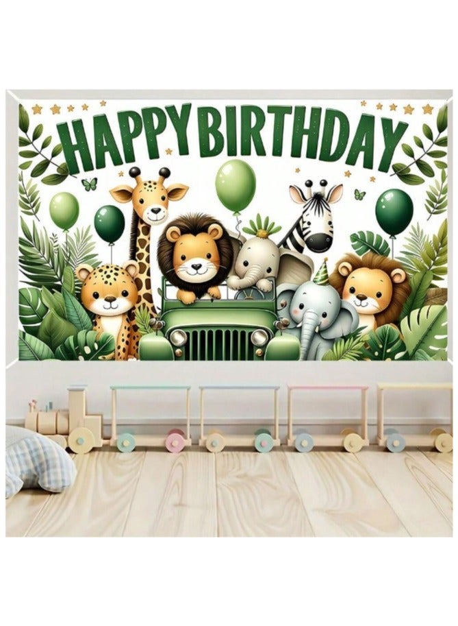Polyester Backdrop Banner with Happy Birthday Jungle Animal Pattern for Birthday Party Size (150cm-100cm) - Image 5