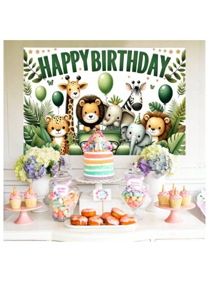 Polyester Backdrop Banner with Happy Birthday Jungle Animal Pattern for Birthday Party Size (150cm-100cm) - Image 4