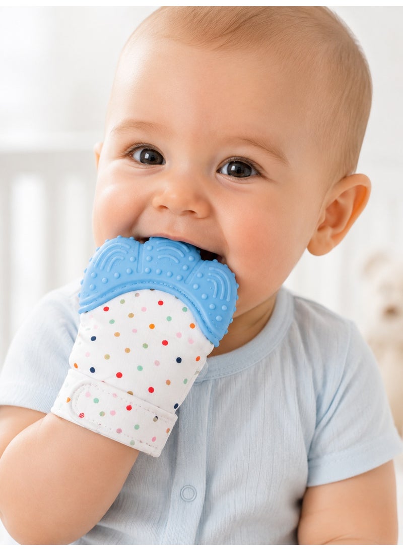 CHICCO Silicone Baby Teething Glove with Adjustable Velcro Strap, Aqua Blue - Image 1