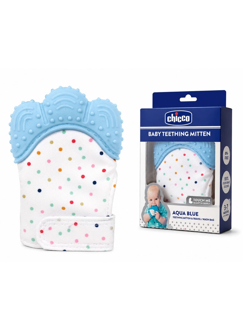 CHICCO Silicone Baby Teething Glove with Adjustable Velcro Strap, Aqua Blue - Image 2