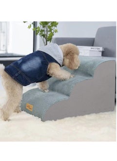 WISFOR Non-Slip Pet Ramp Stairs Gray Dog Stairs 40cm Height Dog Ramp for Bed and Couches Pet Dog Steps 3 Tiers Training Stairs Grey 3 Steps Dog Ramp Stairs Removable and Washable  - Image 4