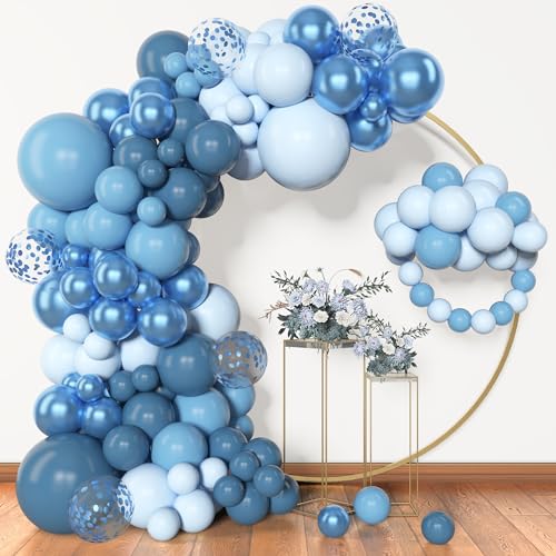 Amandir 153pcs Blue Balloon Garland Arch Kit, Different Sizes 18 12 10 5 inch Latex Metallic Confetti Blue Balloons for Boys Birthday Baby Shower Ocean Theme Party Anniversary Decoration Supplies - Image 1