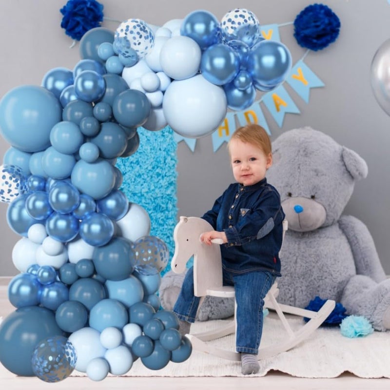 Amandir 153pcs Blue Balloon Garland Arch Kit, Different Sizes 18 12 10 5 inch Latex Metallic Confetti Blue Balloons for Boys Birthday Baby Shower Ocean Theme Party Anniversary Decoration Supplies - Image 5
