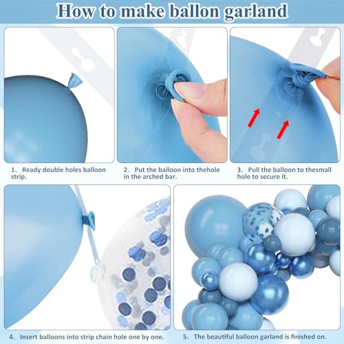Amandir 153pcs Blue Balloon Garland Arch Kit, Different Sizes 18 12 10 5 inch Latex Metallic Confetti Blue Balloons for Boys Birthday Baby Shower Ocean Theme Party Anniversary Decoration Supplies - Image 3