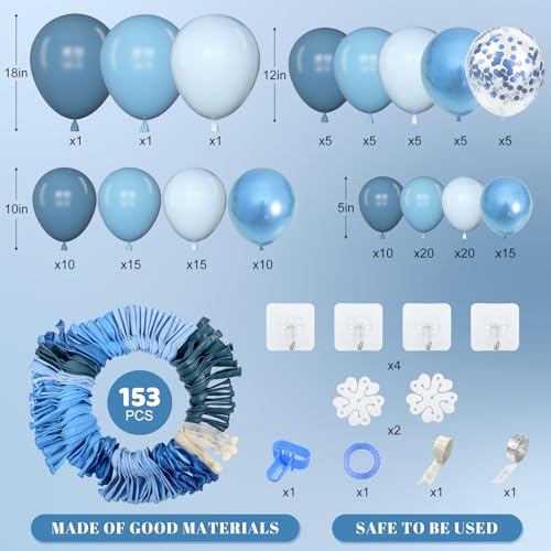 Amandir 153pcs Blue Balloon Garland Arch Kit, Different Sizes 18 12 10 5 inch Latex Metallic Confetti Blue Balloons for Boys Birthday Baby Shower Ocean Theme Party Anniversary Decoration Supplies - Image 2