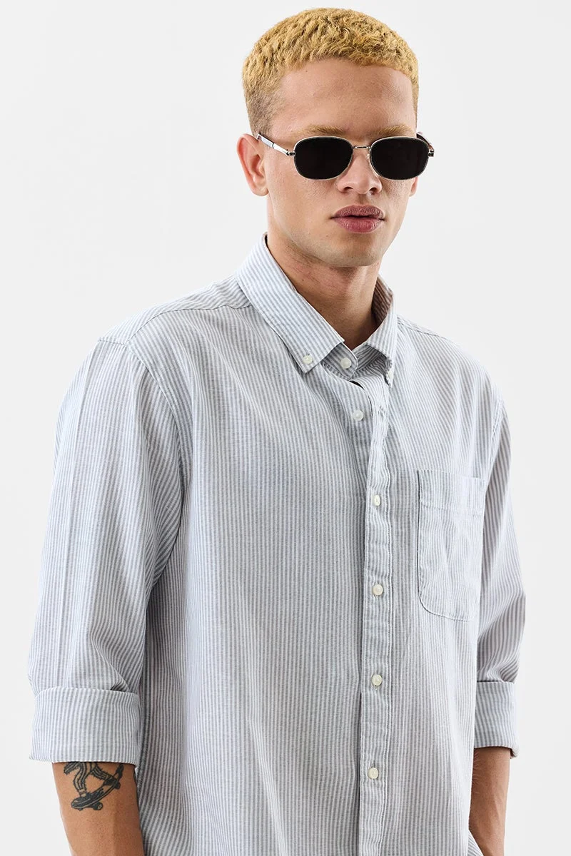 SNITCH Off-White Striped Long Sleeve Regular Fit Shirt