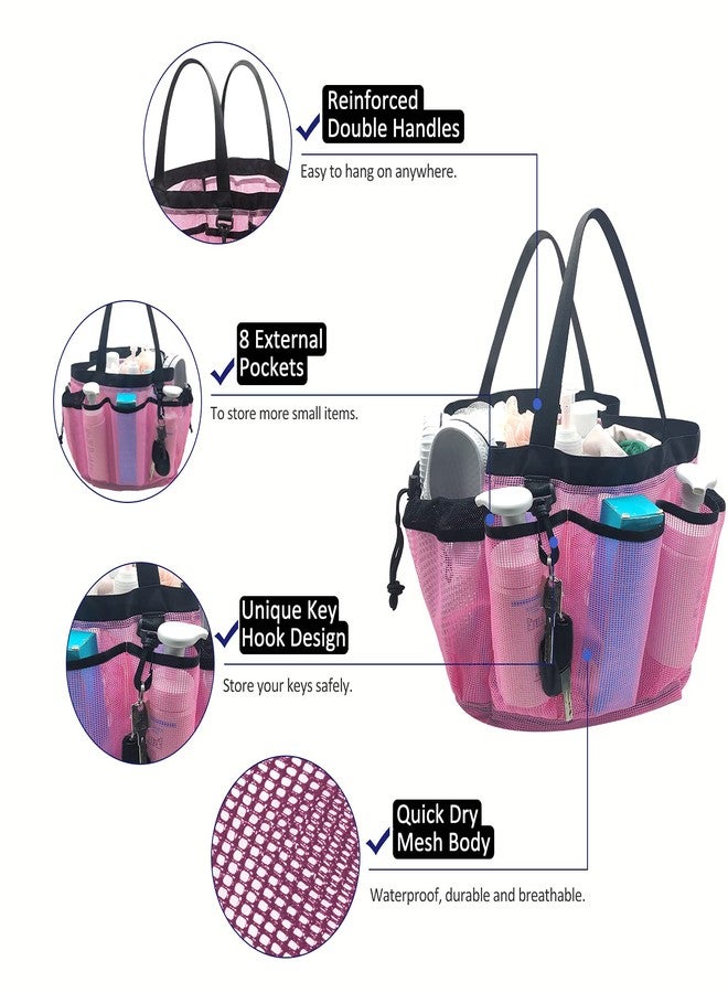 Moyad Large Mesh Shower Caddy Hanging Beach Tote Bag Travel Portable Cleaning Caddy Shower Organizer Camping Accessories College Dorm Room Essentials, Pink - Image 5