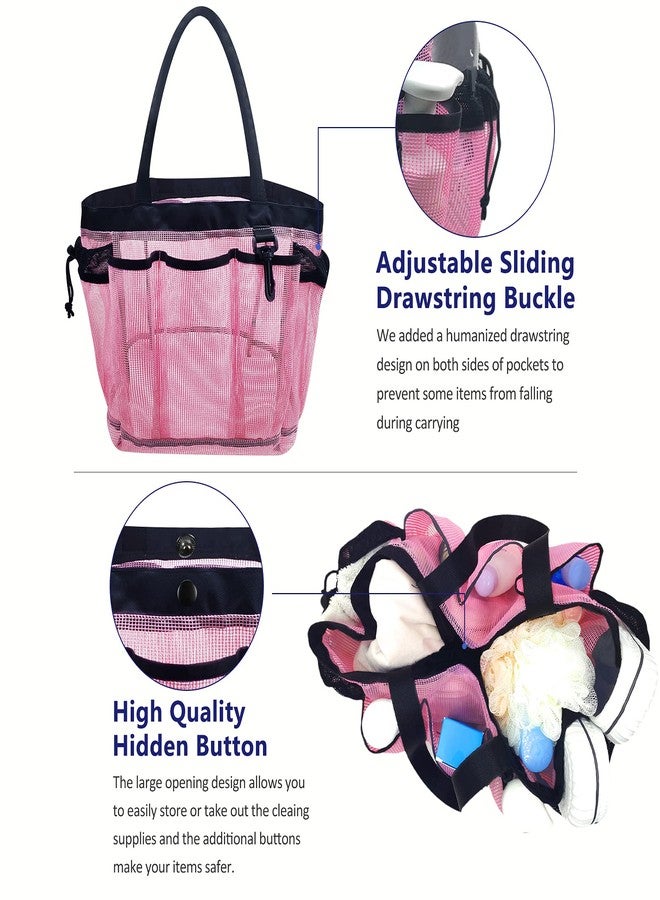 Moyad Large Mesh Shower Caddy Hanging Beach Tote Bag Travel Portable Cleaning Caddy Shower Organizer Camping Accessories College Dorm Room Essentials, Pink - Image 4