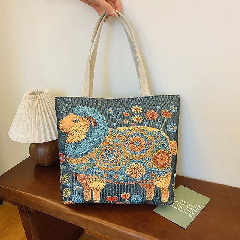 New Ethnic Style Gold Silk Cloth Bag Fashion Shoulder Bag For Women Cute Shopping Bag Supply Literary Canvas - Image 2