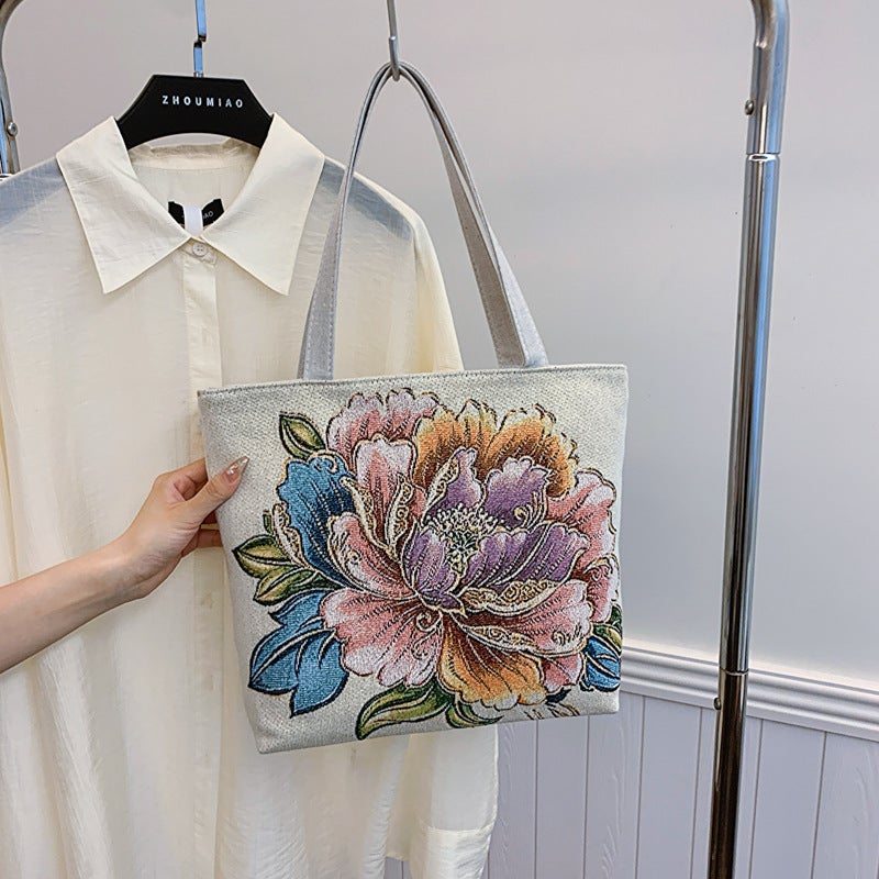 New Ethnic Style Gold Silk Cloth Bag Fashion Shoulder Bag For Women Cute Shopping Bag Supply Literary Canvas - Image 3