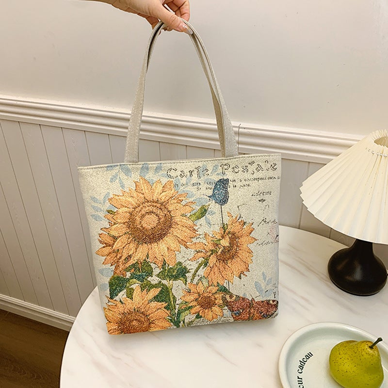 New Ethnic Style Gold Silk Cloth Bag Fashion Shoulder Bag For Women Cute Shopping Bag Supply Literary Canvas - Image 4