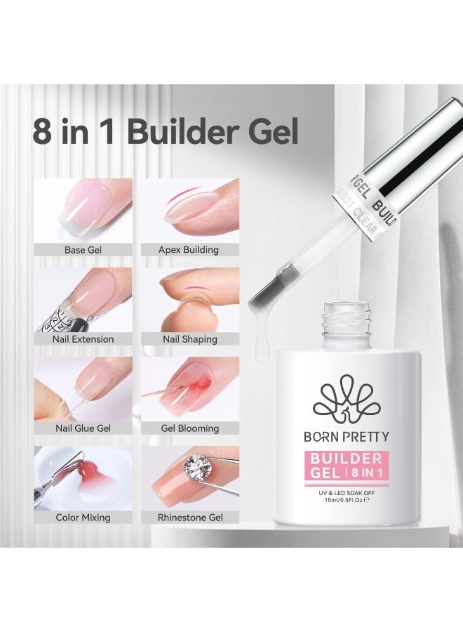 BORN PRETTY 8-in-1 Builder Gel 15ml – Nail Extension Hard Gel, Base & Top Coat, Strengthener, Apex Builder, Rhinestone Glue, UV/LED Nail Gel - Image 1