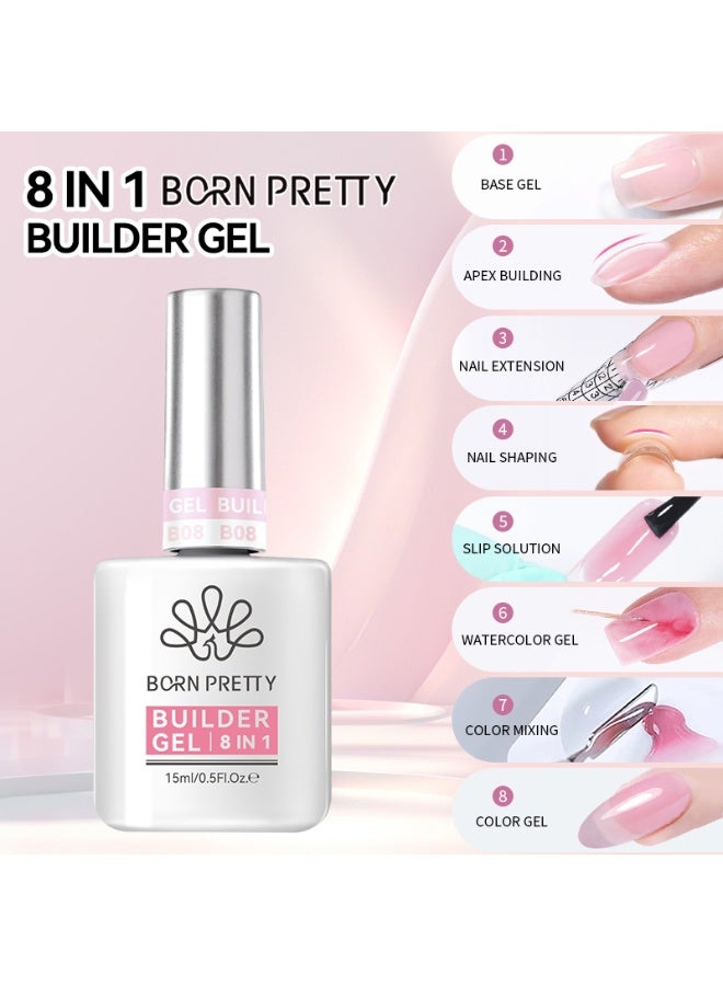 BORN PRETTY 8-in-1 Builder Gel 15ml – Nail Extension Hard Gel, Base & Top Coat, Strengthener, Apex Builder, Rhinestone Glue, UV/LED Nail Gel - Image 2