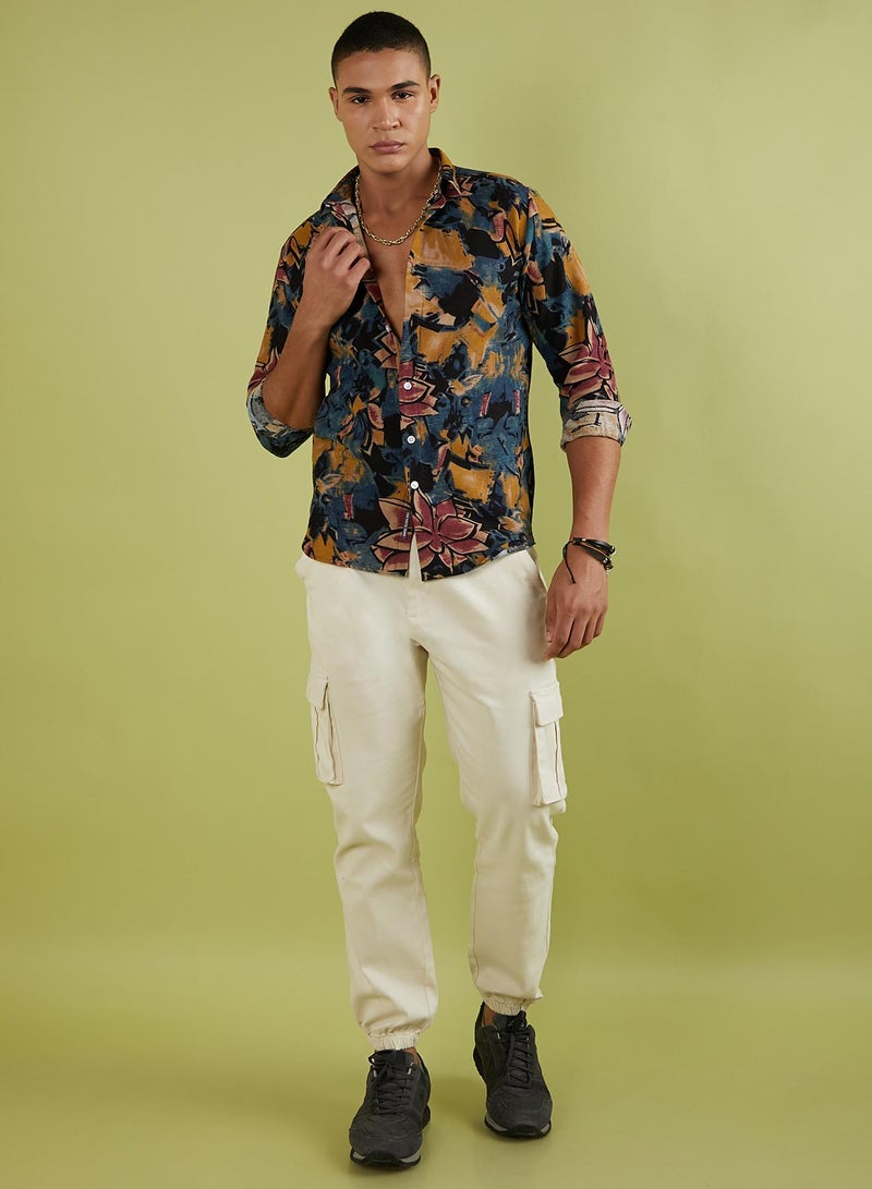 Men's Multicolour Artistic Flowers Shirt