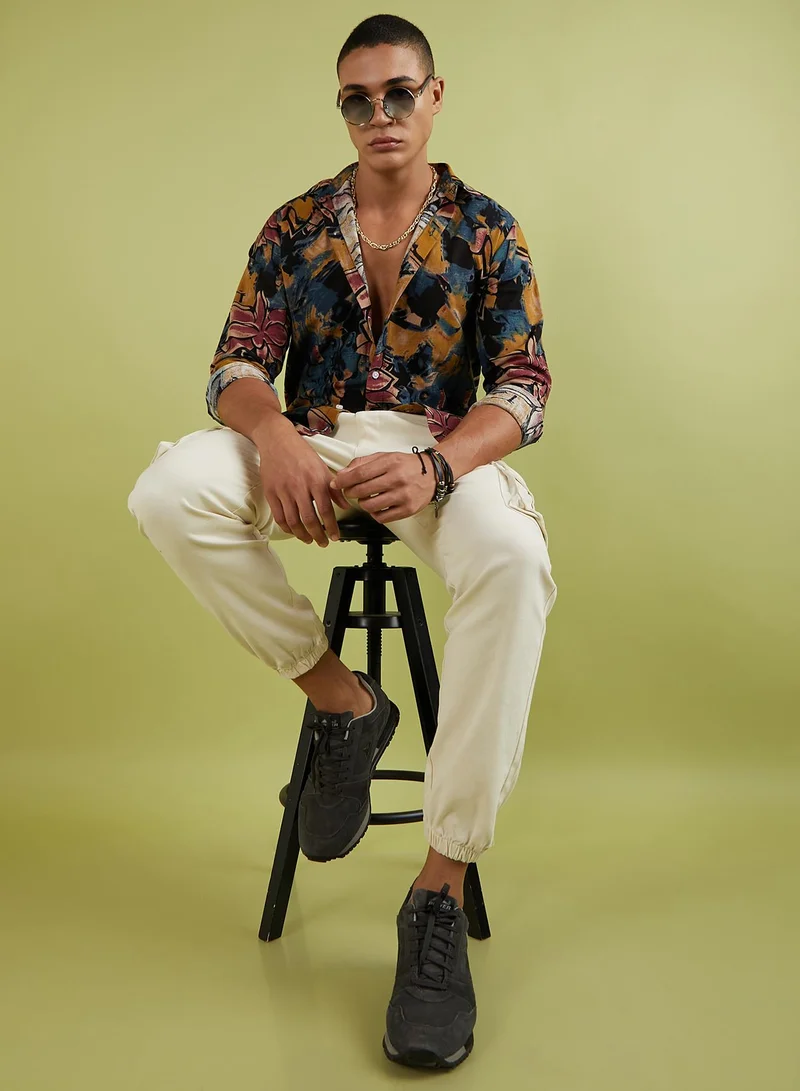 Campus Sutra Men's Multicolour Artistic Flowers Shirt
