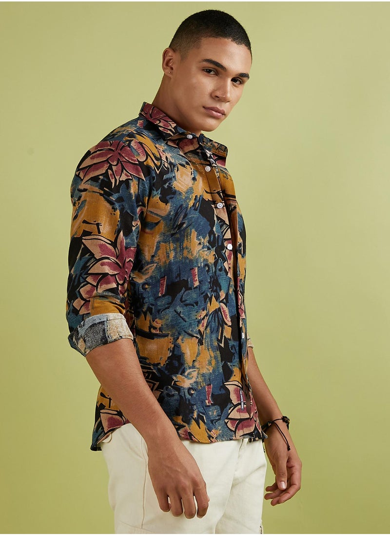 كامبوس سوترا Men's Multicolour Artistic Flowers Shirt  - Image 3